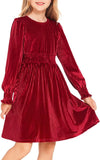 Arshiner Girls Long Sleeve Dress Velvet Crew Neck Midi Fall Vintage Plain Dress for Kids 4-13Y