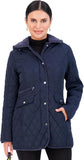 Jones NY Mid-Length Womens Quilted Jacket with Pockets - Winter Coats for Women, Black