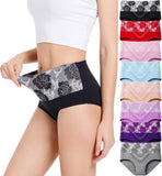 HAVVIS Women's Briefs Underwear Cotton High Waist Tummy Control Panties Rose Jacquard Ladies Panty Multipack