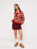 CIDER Striped Sweaters for Women Collar Knit Long Sleeve Knotted Loose Fit Pullover Winter Sweater Fall Tops
