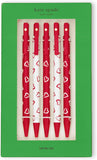 Kate Spade New York Black Ink Pen Set of 5, Cute Plastic Click Pens, Dots and Stripes