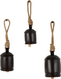 Deco 79 Gold Metal Tibetan Inspired Decorative Giant XL Cow Bells with Jute Hanging Rope, Set of 3 10",8",6"H - Cylindrical