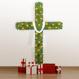 6 Ft Christmas Cross Tree with 100 Lights and a White Silk Scarf Christmas Christian Decorations Indoor Jesus Christ Catholic Cross Decor He is Risen for Home Decor