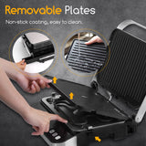 Taylor Swoden Panini Press Waffle Maker, 1600W Electric Indoor Grill with Non-Stick Double Sided Plates, LED Touch Screen, Independent Temperature Control, Opens 180 Degrees, Stainless Steel