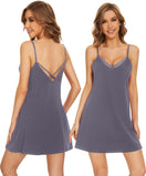 WiWi Cotton Lingerie for Women Sexy Full Slip Nightgown Lace Babydoll Chemise Mini Sleeveless Camisole Dress S-XXL