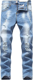 Boy's Skinny Fit Ripped Destroyed Distressed Stretch Slim Jeans Pants