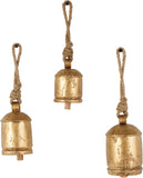 Deco 79 Gold Metal Tibetan Inspired Decorative Giant XL Cow Bells with Jute Hanging Rope, Set of 3 10",8",6"H - Cylindrical