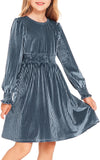 Arshiner Girls Long Sleeve Dress Velvet Crew Neck Midi Fall Vintage Plain Dress for Kids 4-13Y