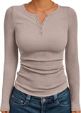 7DAY'S Queen Womens Long Sleeve Shirts 2025 Henley Casual Fall Outfits Fitted Tops Ribbed Fashion Basic Tees