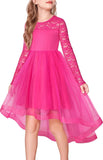 Arshiner Flower Girl Lace Tutu Dresses High Low Hem Long Sleeve Flowy Formal Party Wedding Dress