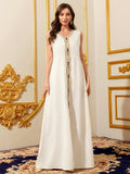 Middle Eastern Modest Maxi Dress - Muslim Moroccan Kaftan Abaya for Women Gold Embroidered Eid Dress Islamic Traditional Wear