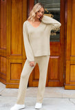 Viottiset Women's 2 Piece Outfits Casual V Neck Knit Wide Leg Sweater Lounge Set Sweatsuit