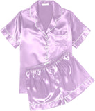 Ekouaer Womens Silk Satin Pajama Sets Soft Short Sleeve Button Down Sleepwear Top and Shorts 2 Piece Pjs Lounge Set