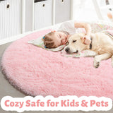 Amdrebio Light Pink Round Rug 4Ft for Girls Bedroom, Fluffy Circle Area Rugs for Kids Room Decor Aesthetic, Cute Shag Fuzzy Carpet for Nursery, Preppy Dorm, Classroom, Playroom, Teen, Baby, Washable