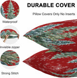 Outdoor Throw Pillow Covers Waterproof Pillow Cases 16x16in, Merry Christmas Tree Gradient Green Decorative Pillow Covers Cushion Cases for Couch Sofa Patio Garden,2 Pack Winter Snowflake on Red