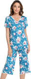 NACHILA Women’s Pajamas-Viscose Made from Bamboo, Short Sleeve Pjs Top with Capri Pajama Sets for Women Cool V Neck Sleepwear