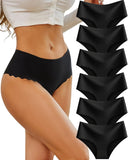 Sth Big High Waisted Seamless Underwear for Women No Show Panties Cheeky Scalloped Edge Bikini Breathable Briefs 6 Pack
