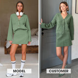 EXLURA Womens 2 Piece Skirt Sweater Sets V Neck Button Up Cardigan Mini Skirts Fall Winter Knit Trendy Outfits Pockets 2025