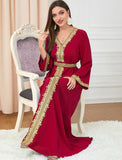 FYMNSI Women Muslim Abaya Dress Islamic Dubai Modest Lace Belted Dress Abayas Kaftan Eid Prayer Clothes Arabian Maxi Robe