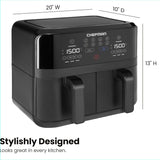 Chefman TurboFry Touch Dual Air Fryer, Maximize The Healthiest Meals With Double Basket Capacity, One-Touch Digital Controls And Shake Reminder For The Perfect Crispy And Low-Calorie Finish