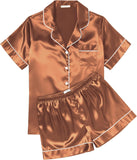 Ekouaer Womens Silk Satin Pajama Sets Soft Short Sleeve Button Down Sleepwear Top and Shorts 2 Piece Pjs Lounge Set