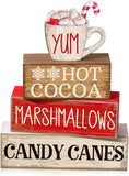 4 Pcs Christmas Table Decor Wooden Hot Cocoa Decoration Christmas Centerpiece Winter Tiered Tray Decor Decorative Red Hot Cocoa Block Signs Gift Farmhouse Xmas Decoration for Home Kitchen