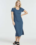 Real Essentials 3 Pack: Women's Ribbed Jersey Crew Neck Short Sleeve Midi Length Dress with Side Slit