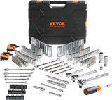 VEVOR Mechanics Tool Set and Socket Set, 1/4" 3/8" 1/2" Drive Deep and Standard Sockets, 450 Pcs SAE and Metric Mechanic Tool Kit with Bits, Combination Wrench, Hex Wrenches, Accessories, Storage Case