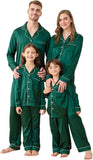 Satin Family Christmas Pajamas Set Soft Button Down Holiday Sleepwear Matching PJs for Couple Men Women Jammies Party