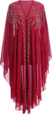 OBEEII Muslim Dress for Women Loose Batwing Sleeved Hooded Beaded Embroidery Long Abaya Dress Kaftan Abayas Islamic Robe
