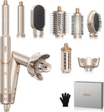 Ukliss 8 in 1 Hair Dryer Brush & Multi Hot Air Styler–Foldable 110,000 RPM Blow Dryer Brush Tool Set with Diffuser Auto-Wrap Curler for Fast Drying Curling Straightening Hair Daily Styling (1.25'')