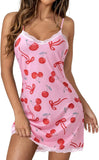 Vrtige Women's Sexy Lace Strap Babydoll Chemise Nightgown Lingerie V Neck Full Slip Nightdress