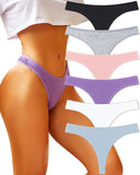 FINETOO Cotton Thongs for Women Soft Low Rise Sexy Thong Ladies Panties Womens Underwear 6 Pack S-XXXL