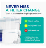 PUR PLUS 30-Cup Water Filter Dispenser with 1 Lead-Reducing PUR PLUS Filter, Dishwasher Safe, Powerful Filtration, Large Capacity with Slim, Space-Saving Design, White (DS1811Z)