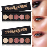 2 Packs Highlighter Powder Palette, 5 Colors Makeup Palette Contour Palette Eyeshadow Makeup Kit Waterproof Long Lasting Brilliant Lighten Skin Color Professional Face Shading Set (2, brown, Large)