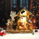 Yinns 9.8 Inch Christmas Nativity Sets, Light Up Nativity Scene Indoor, Manger Nativity Scene Figures Set Holy Family Christmas Tabletop Decotation