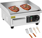 VEVOR Commercial Electric Griddle, 1600W Countertop Half-Flat Top Grill, 22in Stainless Steel Griddle Grill with 2 Shovels and 2 Brushes for Home or Restaurant, 122℉-572℉ Adjustable Temp
