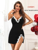 Aranmei Women Sexy Lace Chemise Nightgown Sleepwear V Neck Full Slip Babydoll Lingerie Sleep Dress