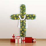 6ft Christmas Cross Tree with 100 Lights and a White Silk Scarf Christmas Decorations Jesus Christ Catholic Cross Decor He is Risen for Outdoor Home Decor (6 ft)