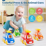 Press and Go Car Toys for Toddlers 1-3, 4 Pack Animal Baby Car Toys for 1 2 Year Old Boy, Push Go Friction Vehicle Toys for Infants 6-9-12-18 Months, One First Birthday Gifts for Boys Girls