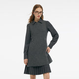 GOELIA Dress Two Piece Sets for Women Wool Blend Long Knit Sweater Vest and Long Sleeve Shirt Mini Dresses with Belt