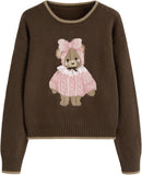 CIDER Women's Fall Sweaters Long Sleeve Cute Sweaters Bear Graphic Crewneck Soft Knit Casual Cropped Pullover