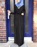 FPOVFPO Women's Muslim Abaya Dress - One-Piece V Neck Belt Tie Islamic Full Length Kaftan Daily Casual Dress