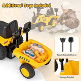 HONEY JOY Kids Ride on Tractor, Licensed Caterpillar Ride On Push Car for Toddlers, Detachable Trailer, Shovel & Rake, Horn, Engine Sound, LED Lights, No Power Ride On Toy for Boys Girls (Yellow)