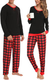 SWOMOG Couples Pajama Sets Women & Men Long Sleeve Sleepwear Top Plaid Pants Loungewear Set with Pockets
