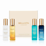 BellaVita Luxury Unisex Cologne Gift Set (4x20ml) | Fragrances Includes Honey OUD, SKAI, FRESH & White OUD | Travel Size Mini Perfumes & Spicy Vanilla Perfume Oil | Unisex Perfume for Women & Men