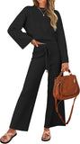 ZESICA Women's 2 Piece Outfits Set 2025 Casual Long Sleeve Knit Pullover Top and Wide Leg Pants Sweatsuit Lounge Sets