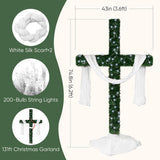 74-Inch Lighted Christmas Cross Tree with 200 Cool White LED String Lights, Religious Indoor Holiday Decor with Scarves & Vines – Christian Catholic Jesus Home Decoration