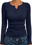 7DAY'S Queen Womens Long Sleeve Shirts 2025 Henley Casual Fall Outfits Fitted Tops Ribbed Fashion Basic Tees