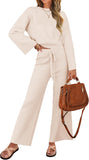 ZESICA Women's 2 Piece Outfits Set 2025 Casual Long Sleeve Knit Pullover Top and Wide Leg Pants Sweatsuit Lounge Sets
